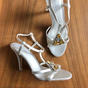 6.5 Calvin Klein Satin Jeweled Strappy Heels + Bag
